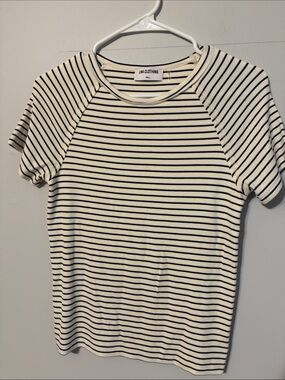 LNA Clothing Cream and Black/blue Striped Short-Sleeve Tee. Small.